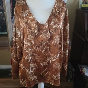 Estate Relaxed Brown and White Embellished Blouse